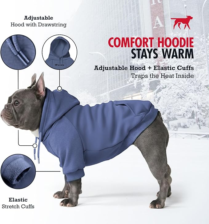 Tuff Pupper Dog Hoodie | Premium Quality 100% Organic Cotton | Ultra Soft Interior for Superior Comfort | Elastic Cuffs & Drawstring for Warmth | Stretch Fit Suitable for All Breeds (Blue, XL)