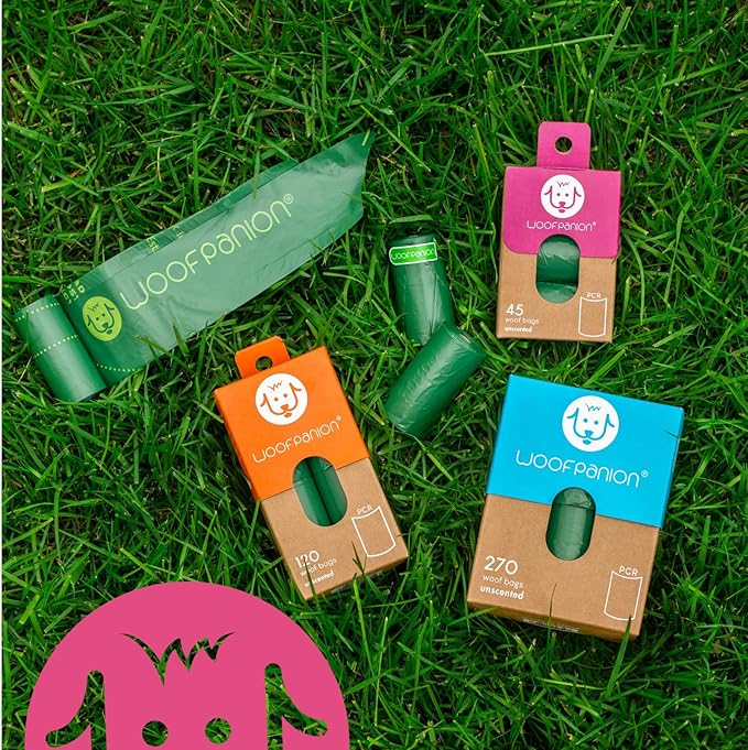 Woofpanion Improved Dog Poop Bags - Extra Strong Leak Proof Waste Bags Made from Recycled Plastic Unscented Refill Rolls for Easy Cleanup 18 rolls | 270 bags