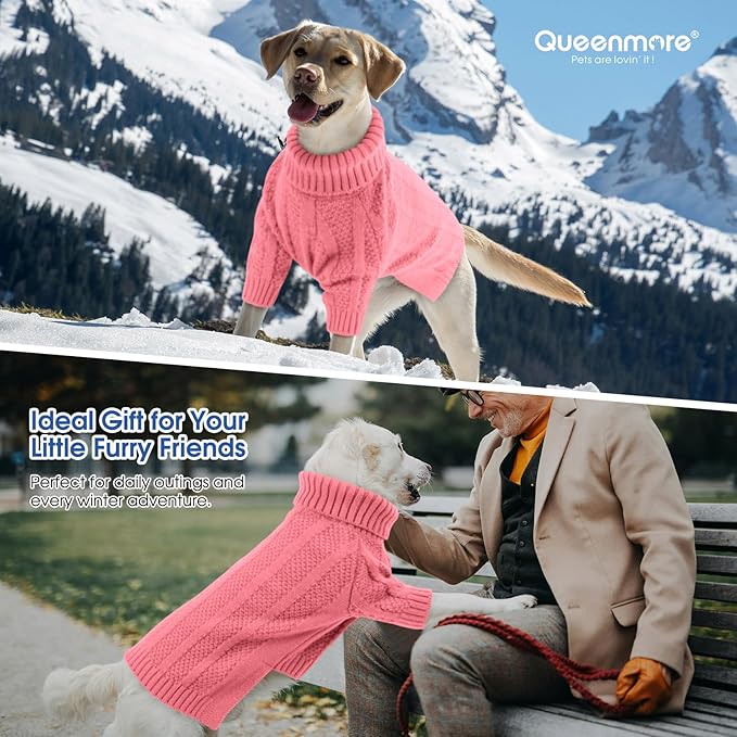Queenmore XXL Dog Sweater,Large Dog Sweaters for Dogs Girls Boys,Xmas Turtleneck Pullover Pet Sweaters for Large Dogs,Cold Weather Doggie Sweatshirt Knitwear for Golden Retriever,Labrador(Pink,XXL)