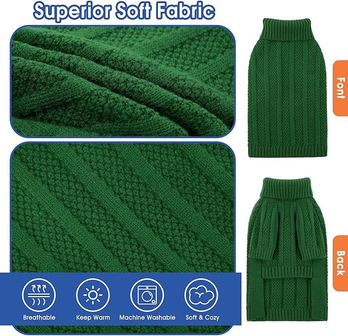 Queenmore XL Dog Sweater,Christmas Dog Sweaters for Extra Large Dogs Girl Boy,Warm Soft Fall Doggy Pullover Clothes,Turtleneck Knitted Pet Winter Apparel for Golden Retriever,Labrador(Green,XL)