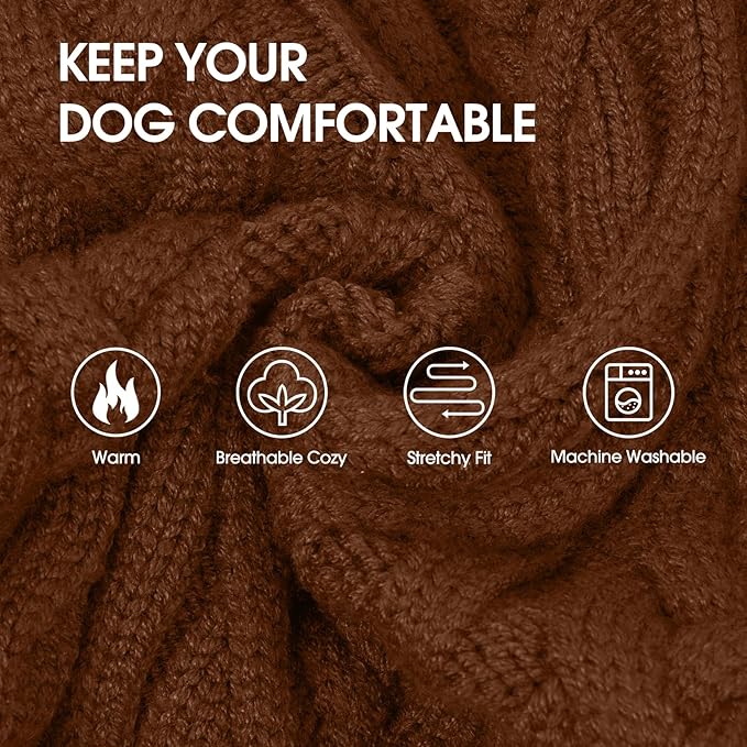 IECOii Girl Dog Sweater Dress - Cable Knit Dog Sweater for Small Dogs Girl - Caramel,Medium, Turtleneck Pullover Sweaters with Tartan Plaid Skirt, Adorable Warm Dog Knitted Dress for Christmas