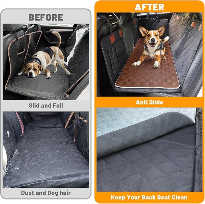 Manificent Non-Slip Pet Bed Mat for Back Seat Extender, Hair Resistant Dog Blanket for Hard Bottom Dog Car Seat Cover, Anti Slip Pet Linner Backseat Cover Brown Plaid