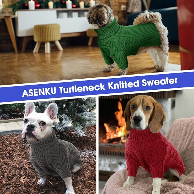 ASENKU Dog Sweater, Dog Sweaters for Medium Dogs, Warm Pullover Doggie KnitTurtleneck Warm Clothes for French Bulldog, Boston Terrier（Red, L）