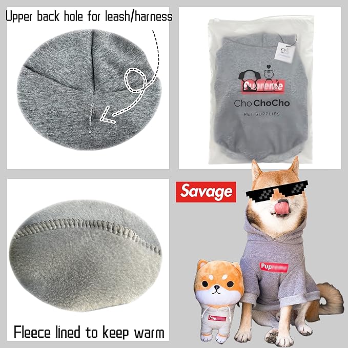 ChoChoCho Pup Dog Hoodie & Sweater - Stylish Streetwear Cat & Puppy Cotton Sweatshirts in Gray - S, M, L