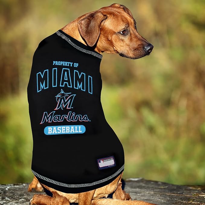 MLB Miami Marlins Dog T-Shirt, Small. - Licensed Shirt for Pets Team Colored with Team Logos