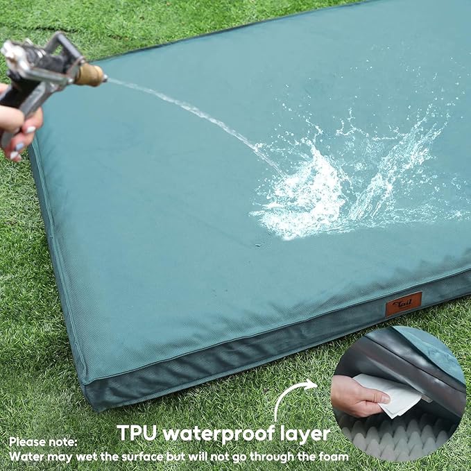 Outdoor Extra Large Dog Bed, Jumbo Waterproof Dog Bed for Large Dogs, Orthopedic Egg Crate Foam Pet Mat with Removable Oxford Cooling Cover, Light Blue
