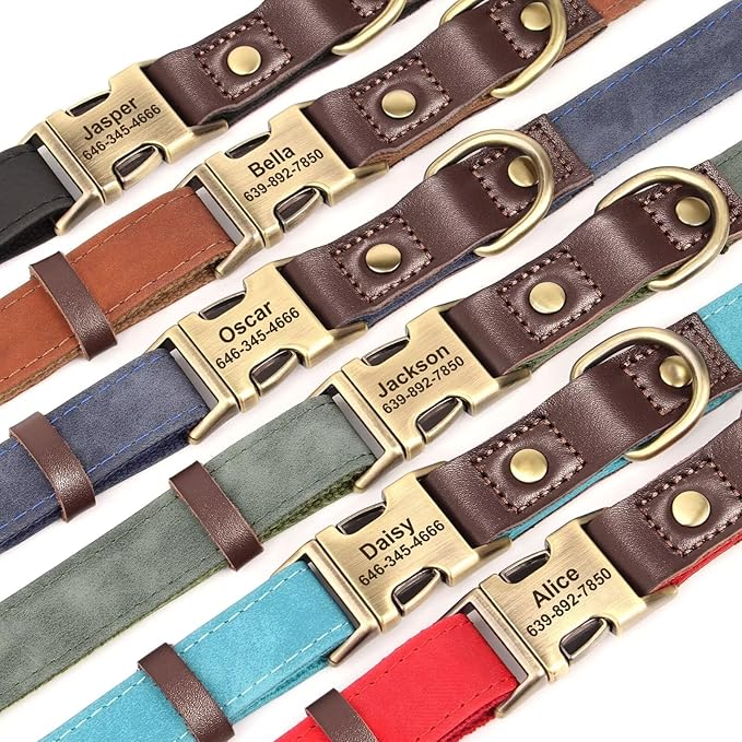 Didog Soft PU Leather Dog Collar for Large Dogs,Classic Adjustable Dog Collars with Quick Release Metal Buckle,Easy Clean and Comfortable with Nylon Lining,Denim Blue,L Neck 15-23"