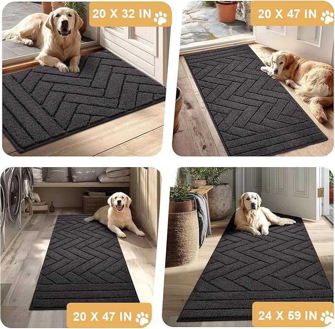 Tindbea Dog Mat for Muddy Paws 20"x31.5" Absorbs Moisture Dirt Non-Slip Washable Mud Mat for Dogs,Soft Rubber Backing Front Inside Pet Rug for Entryway, Mud Dog Paws, Patio(Charcoal)