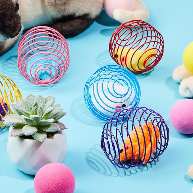 Jecery 5 Pcs Halloween Cat Spring Balls Toys Stretchable Rolling Balls Colorful Playful Coils Interactive Spring Action Toy Caged Rats for Kitten Cat Pet Supplies(Mouse,Multicolor,5 Pcs)