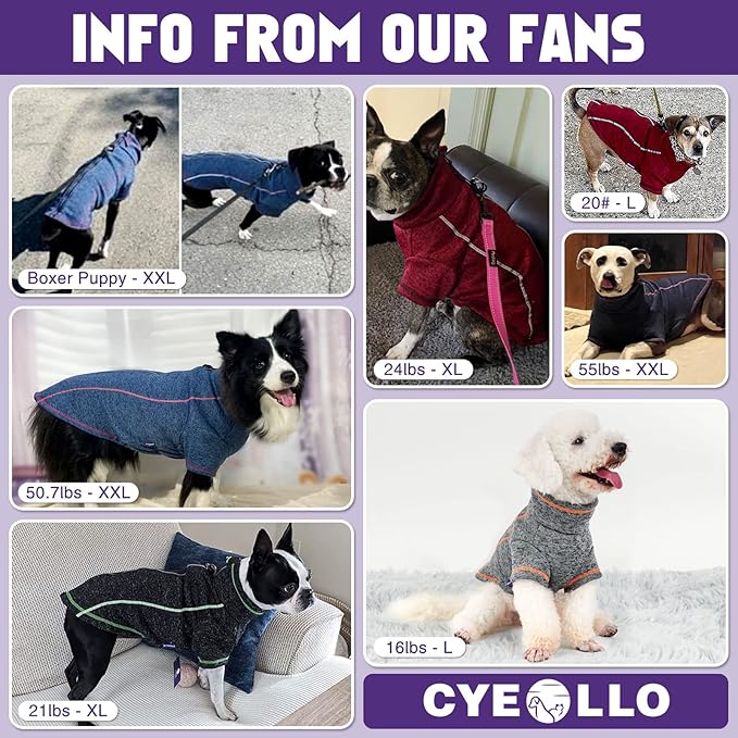 cyeollo Dog Coat Reflective Jacket Zipper up Fleece Lining Dog Clothing Thicker Sweaters Step in Winter Coat for Medium Dogs