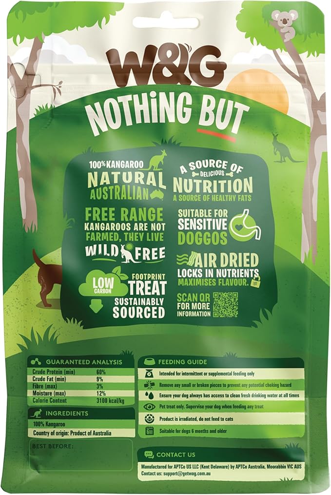 W&G Air Dried Kangaroo Liver, All Natural Low Fat Dog Treats Chews, Single Ingredient Jerky, Healthy Hypoallergenic Alternative for Training Rewards, Easy to Break, 5oz