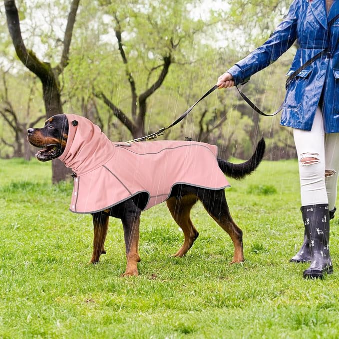Reflective Dog Raincoat, Windproof & Waterproof Dog Rain Jacket, Adjustable Hooded Pet Poncho with Leash Hole for Small, Medium, Large Dogs(S-2XL) (Pink, X-Large)