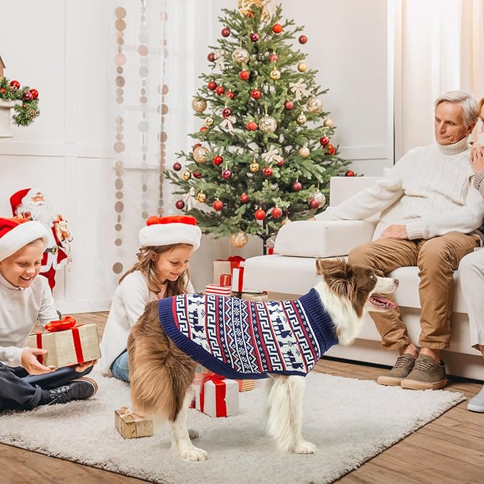 SCENEREAL Turtleneck Dog Sweater for Small Medium Large Dogs Girls Boys, Knit Pet Pullover Puppy Clothes Cold Weather Coats, Holiday Outfits Sweatshirt for Christmas, Navy ML