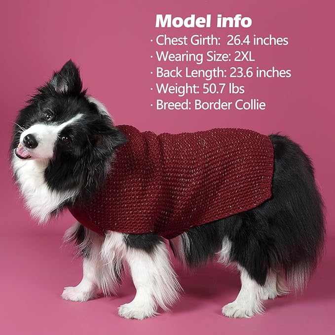 KYEESE Dog Sweater with Leash Hole for Small Dogs Male Warm Pullover with Reflective Yarn Soft Knit Pullover Boy Dog Coats Cozy Lightweight Thick Sweater Pet Indoor Outdoor Wear,Dark Red,Small