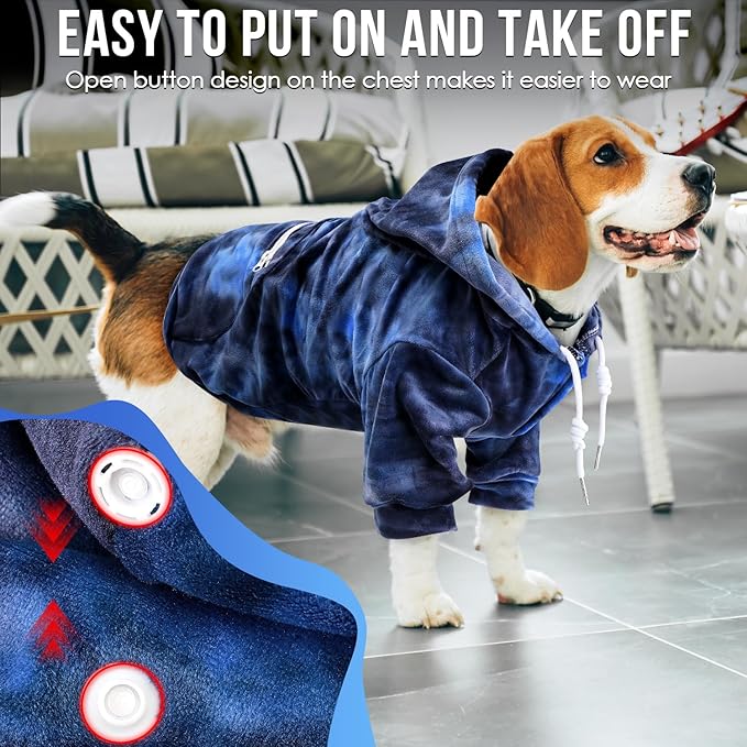 SlowTon Dog Hoodie Tie Dye - Warm Dog Sweater Hoodies with Pocket, Fall Winter Dogs Coat Jacket Pet Outfit Puppy Hooded Sweatshirt Clothes for Small Medium Large Dogs Boy Girl (Blue, M)