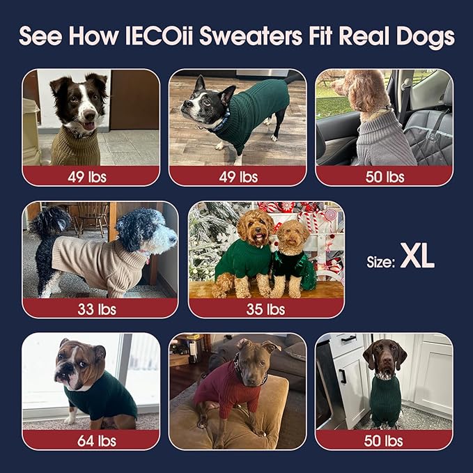 IECOii XL Dog Sweater,Winter Doggy Clothes for Large Dogs Girl Boy,Warm Pullover Soft Dog Sweater Turtleneck,Lightweight & Good Stretch for Active Dogs Like Beagle,Border Collie (Caramel,XLarge)