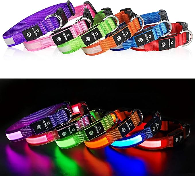 MASBRILL LED Dog Collar - Rechargeable, Waterproof, Glow Collar for Small to Large Dogs