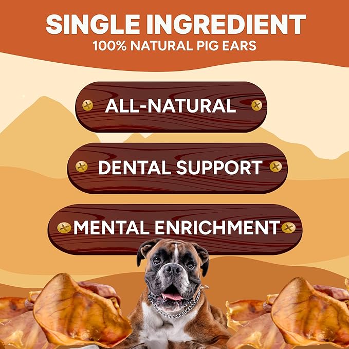 Gaines Pet Pig Ears for Dogs – 100 Count, All-Natural Whole Ears – No Additives or Hormones, Rawhide Alternative, Supports Dental Health, Easily Digestible Treat for Small to Large Dogs