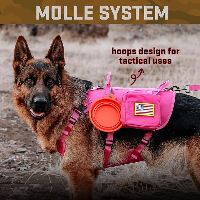 Forestpaw Dog Harness Medium Sized,Tactical Dog Harness with Handle,No Pull Military Style Service Dog Vest with Pockets Adjustable for Medium Large Dogs,Hot Pink,Chest 15.5-25.5"
