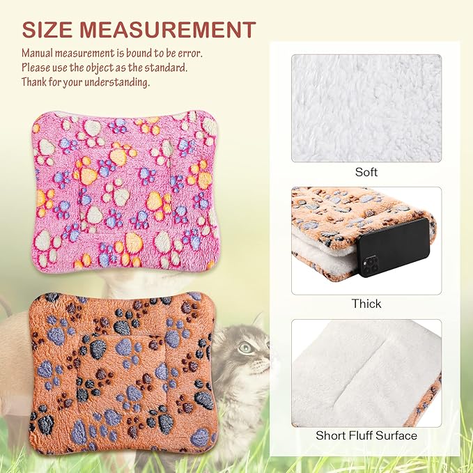 Tuanse 4 Pack Ultra Soft Dog Cat Bed Mat with Cute Prints Reversible Fleece Dog Crate Kennel Pad Cozy Washable Thickened Hamster Guinea Pig Pet Bed Mat for Small Animals(13 x 19 Inches,Vivid Color)