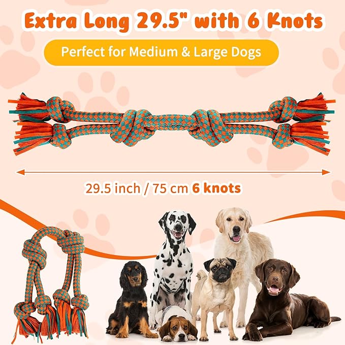 Heavy-Duty Dog Rope Toy — 6-Knot Super-Strength Fiber Tug Rope, Ideal for Powerful Chewers The First Super-Fiber Durable Chew Toy, Specifically Designed for Large and Medium-Sized Dogs (Large)