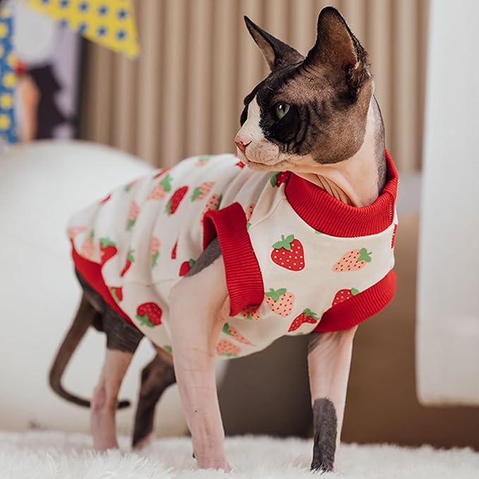 PUMYPOREITY Sphynx Cat Clothes, Stretchy Sweater, Soft Shirt, Pullover Pajamas, Turtleneck for Sphynx, Cornish Rex, Devon Rex, Red, XS