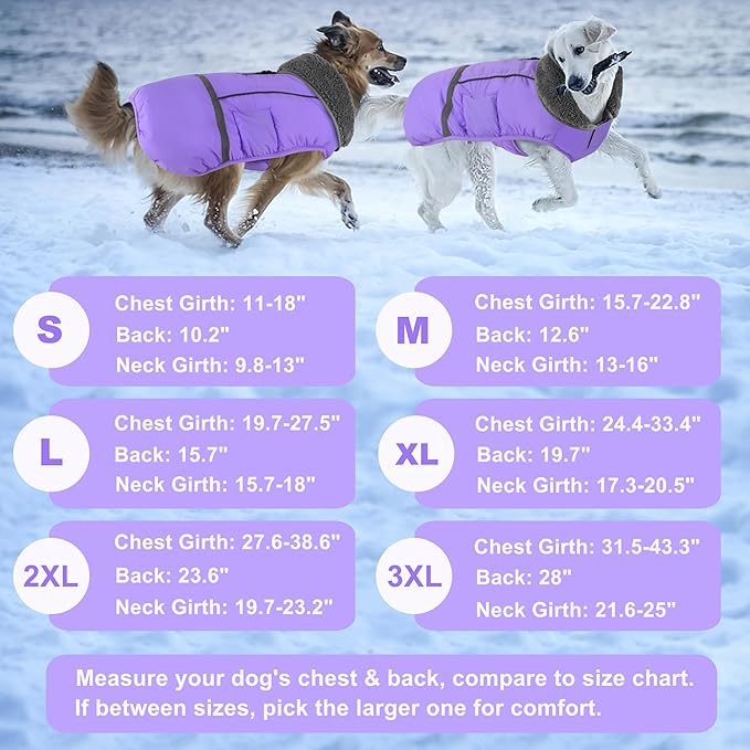 Dogcheer Warm Dog Coat, Waterproof Dog Jacket Christmas Puppy Winter Coat with Buckle, Reflective Adjustable Pet Snow Jacket Fleece Sweater for Small Medium Large Dogs - Taro Purple M