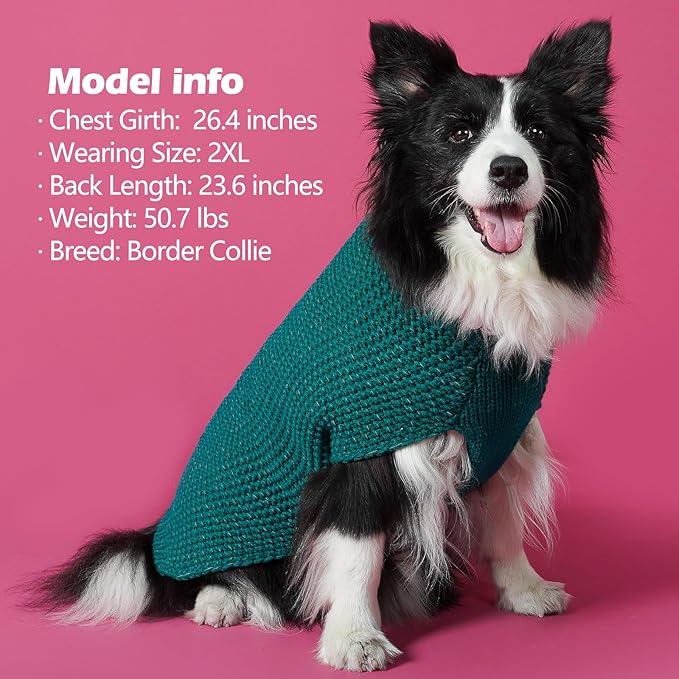 KYEESE Dog Christmas Sweater for Large Dogs with Leash Hole Warm Pullover with Reflective Yarn Male Thick Stretchy Knitwear Winter Soft Pet Coat boy Cold Weather Comfy Dog Sweaters,Green, XX-Large
