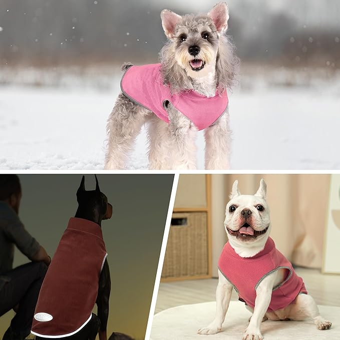cyeollo 2 Pack Fleece Dog Sweater Vest Dog Sweatshirt Reflective Lightweight Pet Clothes for Small Dogs Girl Pet Apparel Pink, Fuschia, XL