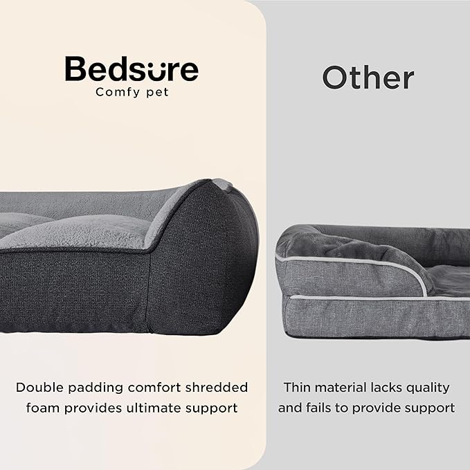 Bedsure Orthopedic Dog Beds Large Medium Sized Dog - Extra Thick Supportive Medium Dogs Bed with Waterproof Washable Cover, Comfort Pet Bed Sofa with Soft Plush Sherpa and Nonskid Bottom, Grey, 35"
