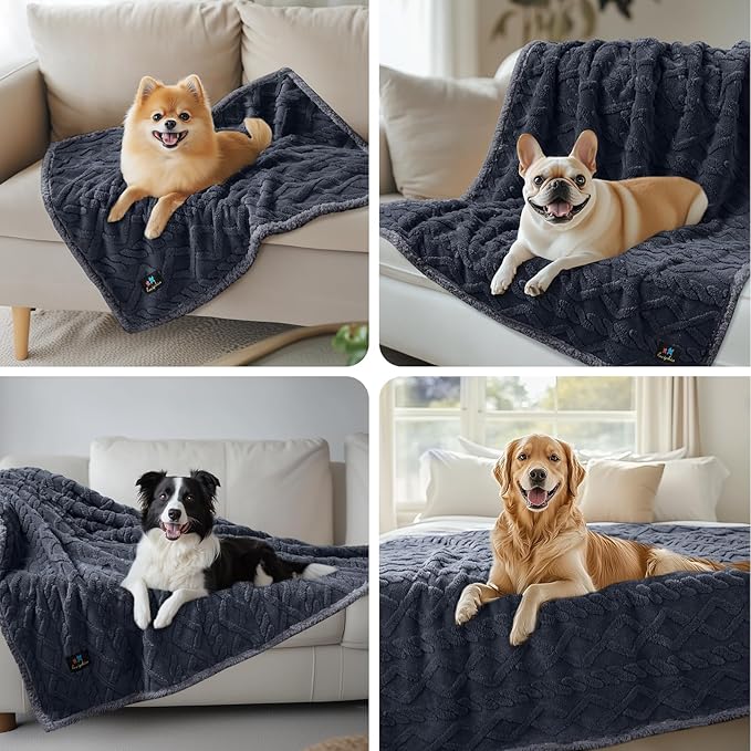 Waterproof Pet Blanket, Liquid Pee Proof Dog Blankets for Sofa Bed Couch, Reversible Sherpa Fleece Furniture Protector Cover for Small Medium Large Dogs Cats,Dark Grey Small（40" x 28"）