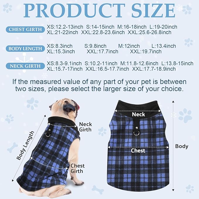 Weewooday 4 Pieces Winter Fabric Dog Sweaters with Leash Ring Soft Fleece Vest Pullover Pet Jacket Warm Dog Clothes Coats for Pet Puppy Cats Chihuahua(XXL(Neck:16.5-17.7” Chest:22.8-23.6”))
