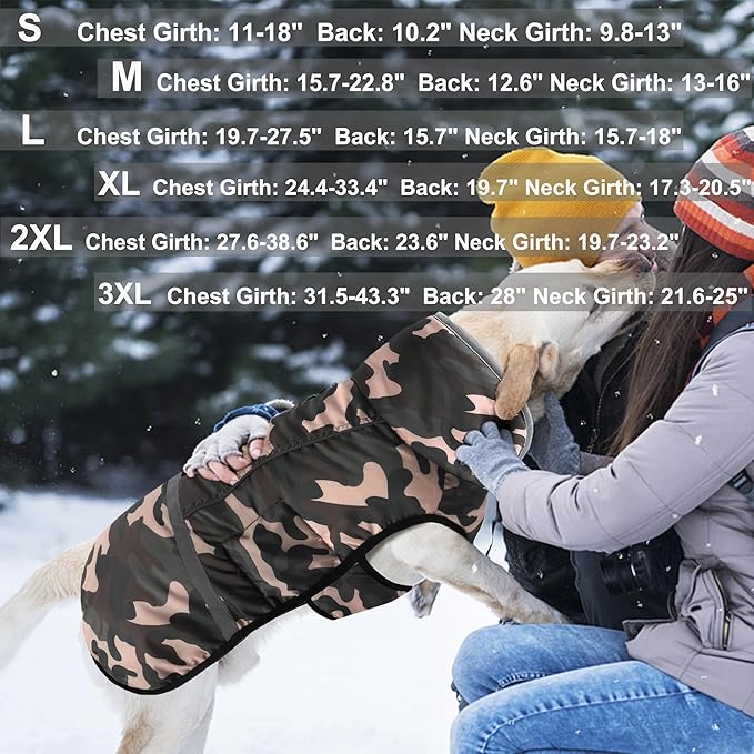 Dogcheer Warm Dog Coat, Waterproof Dog Jacket Christmas Puppy Winter Coat with Buckle, Reflective Adjustable Pet Snow Jacket Fleece Sweater for Small Medium Large Dogs - Dusty Pink Camo, L