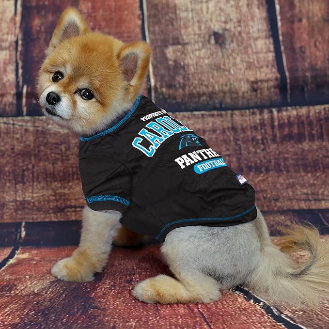 NFL Carolina Panthers Dog T-shirt Large. - Licensed Shirt for Pets Team Colored with Team Logos- Premium Stretchable Materials for the comfort of your Dog & Cat