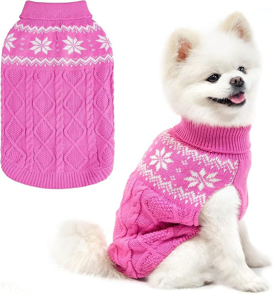 Warm Winter Pink Dog Sweater - Female Cold Weather Pet Clothes for Small Medium Large Dogs Girl Indoor Outdoor, Soft Classic Knit Puppy Apparel Coat