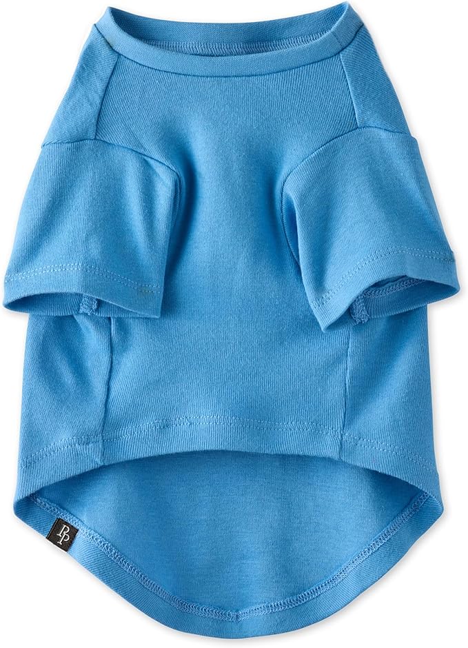 Toby II - The Perfect Tee, 8 Pack Short Sleeve Pet T-Shirt 100% Organic Cotton Tees Clothes for Small, Medium, Large Dogs, Rainbow Blue, Medium