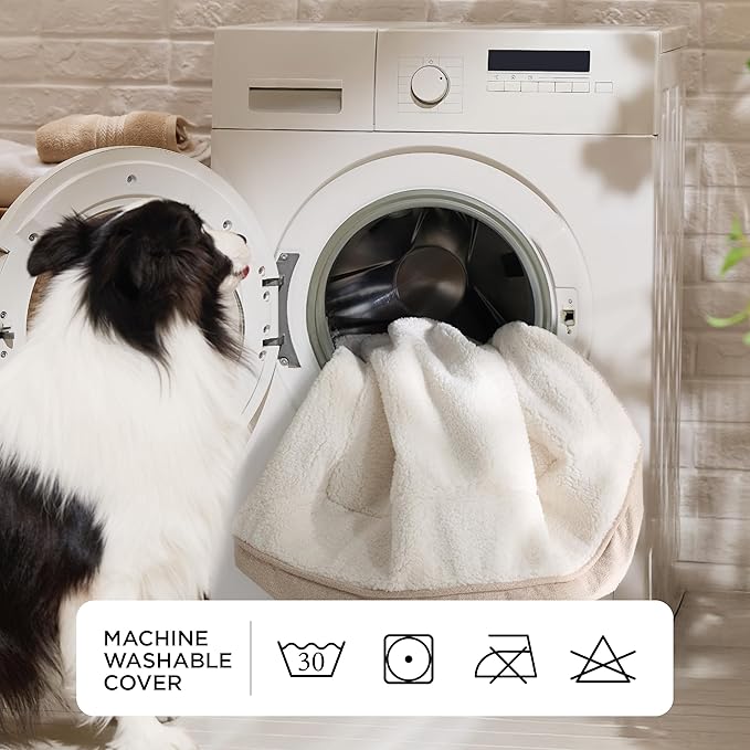 Bedsure Orthopedic Dog Beds Large Sized Dog - Extra Thick Supportive Large Dogs Bed with Waterproof Washable Cover, L Plus Comfort Pet Bed Sofa with Soft Plush Sherpa and Nonskid Bottom, Beige, 38"