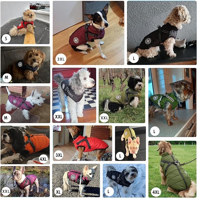Aiboria Dog Coat for Winter Waterproof Dogs Jackets Windproof Fleece Small Dog Vest Harness Winter Padded Pet Black M