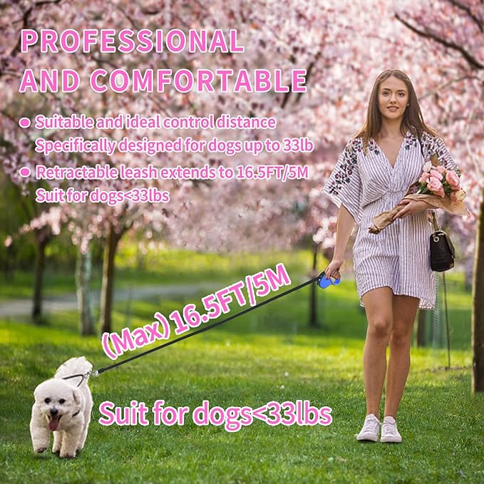 Retractable Dog Leash,[Strong Nylon Tape][One-Handed One Button Lock] for Small Medium Dogs and Cats,16ft Pet Walking Leash with 360°Tangle-Free Design,Anti-Slip Handle,Gift Package (Navy Blue)