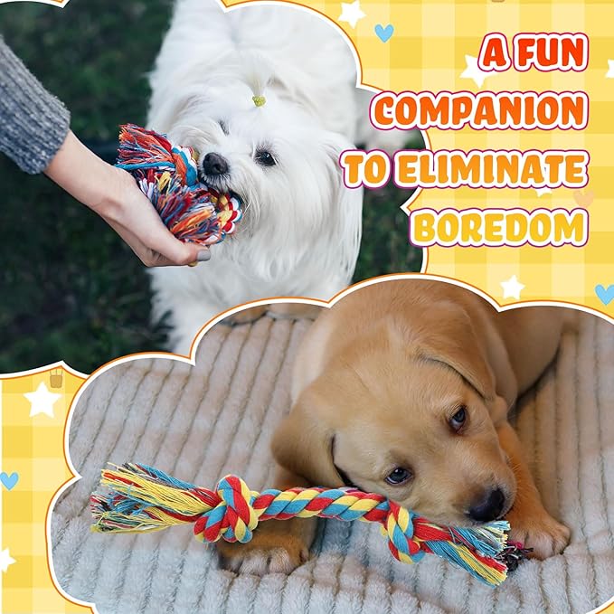 100 Pieces Knot Rope Dog Toys Multi Color Puppy Chew Toy Cotton Puppy Toys Dental Dog Teething Toys 2 Knot Dog Tug for Small and Medium Dogs Aggressive Chewers Supplies