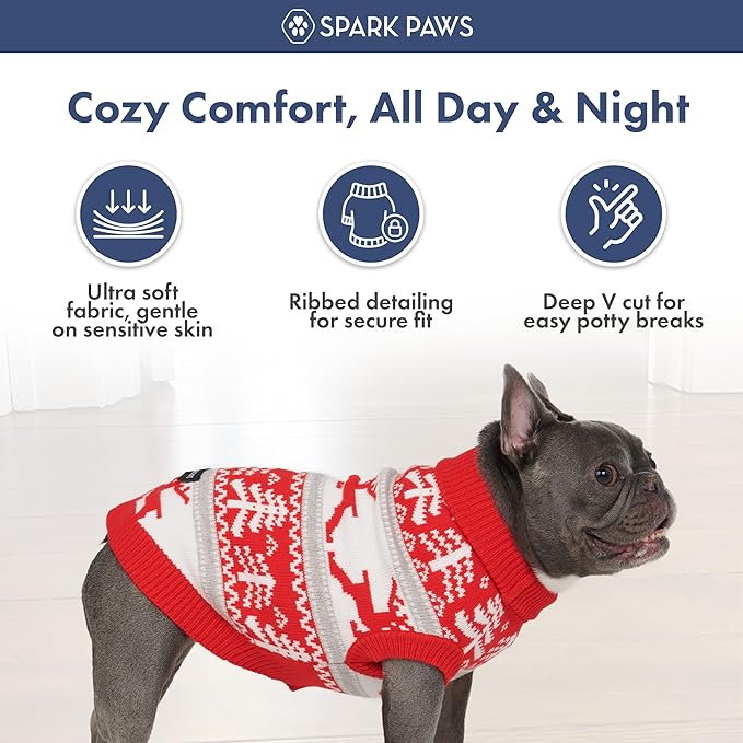 Spark Paws Christmas Dog Sweater - Ultra Soft Holiday Knit Sweater for Small, Medium & Large Dogs, Cute Pet Sweater for French Bulldogs & Big Dogs, Potty V Cut Design Jacket (Winter Wonderland, S)