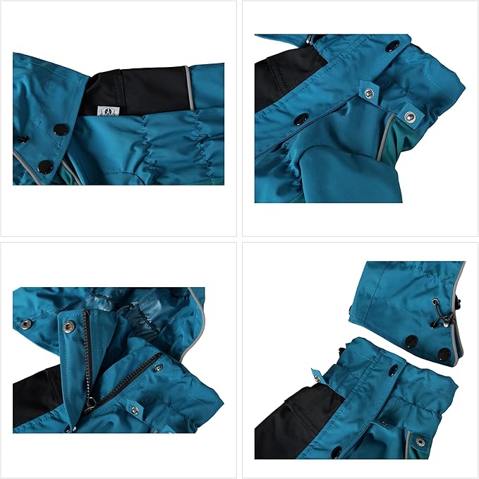 LOVELONGLONG Waterproof Dog Raincoat with Removable Hood – Outdoor Full Body Dog Jacket, Windproof Snowproof Shell Suit – All Season Pet Rain Gear Ocean Teal XL