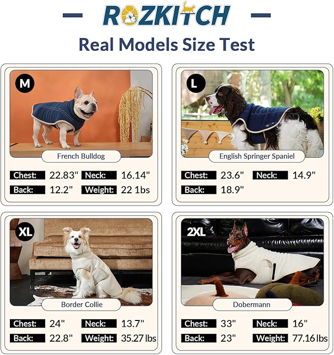 ROZKITCH Reversible Large Dog Jacket, Warm Fleece Sherpa Sweater with Leash Hole, Windproof Cold Weather Coat Winter Clothes Double-Sided Winter Vest for Large Giant Breeds DarkBlue 4XL