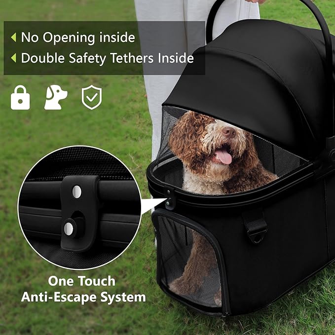Extra Large Pet Stroller, Jumbo Dog Stroller Fits 3 Small Pets up to 50lbs, Heavy-Duty Stable Strollers with Shock Absorbing Wheels & Locking Brakes, for Walking, Jogging, Vet Visits