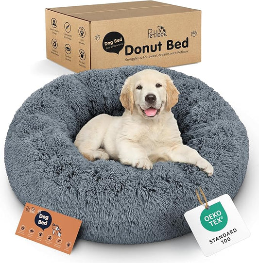 Donut Dog Bed - Premium Comfort for Anxiety Relief - Fluffy & Calming Design with Ultra-Plush Support | Cozy Round Dog Bed with Super Soft Circle Style (Size S Dark Grey)