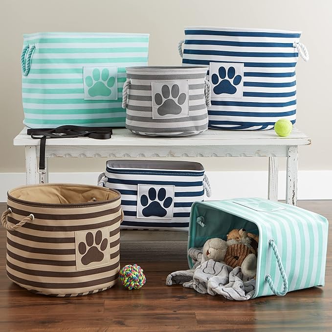 Bone Dry Pet Storage Collection Striped Paw Patch Bin, Small Round, Grayz, Medium Breeds (Pack of 12)