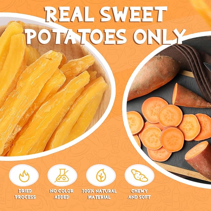 PAWUP Sweet Potatoes Strips Dog Treats - Single Ingredient Soft Chews w/Taurine, Chewy Sticks for Small & Medium Dogs, Easy to Digest, 12.5oz