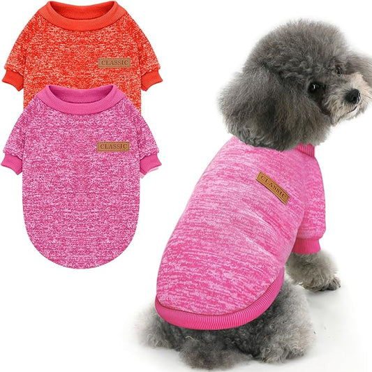 2 Pieces Pet Dog Classic Knitwear Sweater, Fleece Coat for Small,Medium Dogs,Warm Pet Dog Cat Clothes,Soft Puppy Customes for Chihuahua Yorkshire Tzu (Rose Red Orange,XXS)