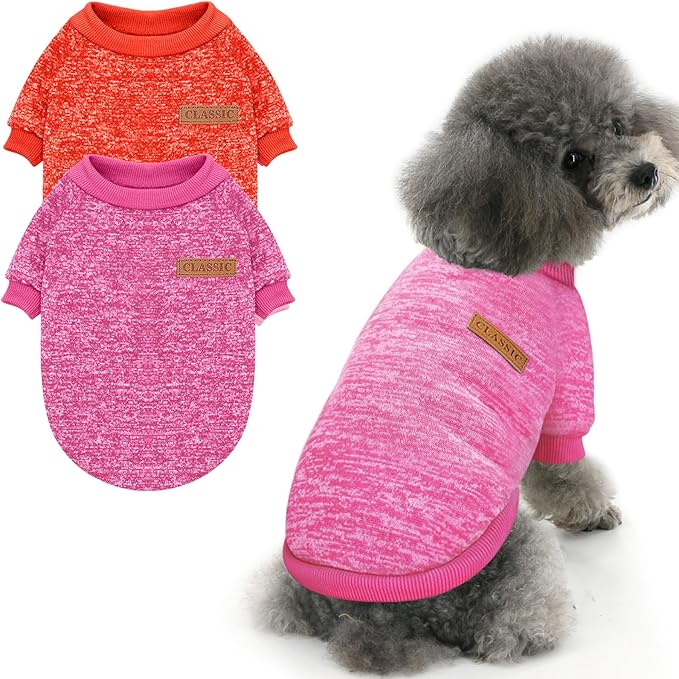 2 Pieces Pet Dog Classic Knitwear Sweater, Fleece Coat for Small,Medium Dogs,Warm Pet Dog Cat Clothes,Soft Puppy Customes for Chihuahua Yorkshire Tzu (Rose Red Orange,S)