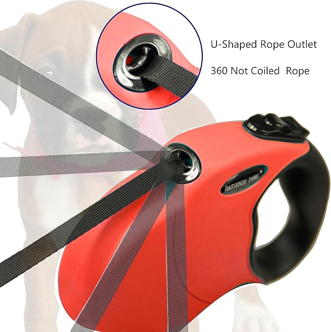 Retractable Dog Leash Hands-Free Adjustable Length 16ft with Safety Lock Durable Nylon Belt for Small Medium Large Dogs Easy Walk Training Portable Dog Leash Red L